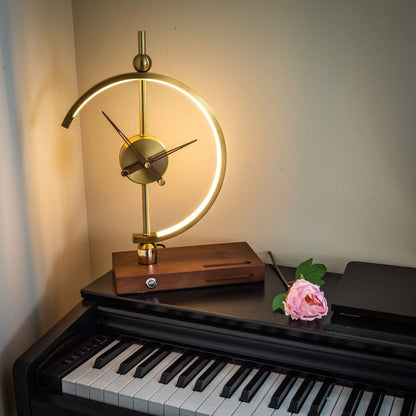 Tischlampe Holz LED mit Uhr und Ladefunktion
