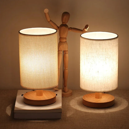 LED Tischlampe Stoff Holz Dimmbar