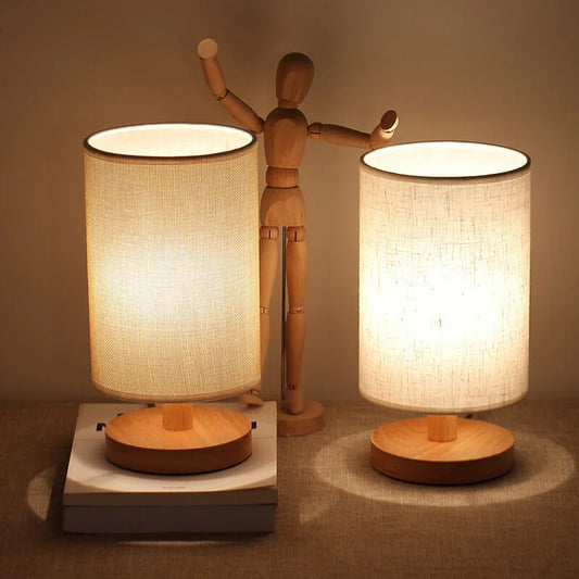 LED Tischlampe Stoff Holz Dimmbar
