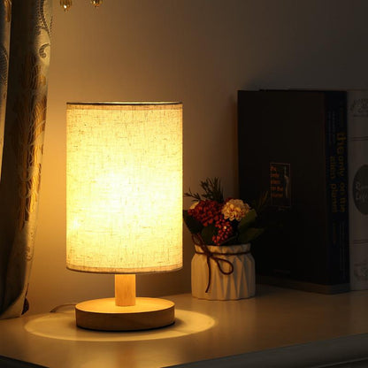 LED Tischlampe Stoff Holz Dimmbar