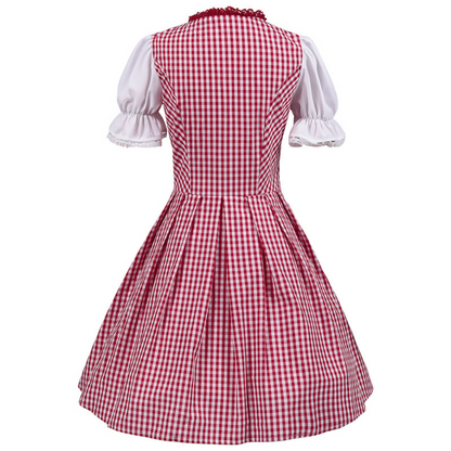 Damen Oktoberfest Rot Kariertes Dirndl Kleid | Mini