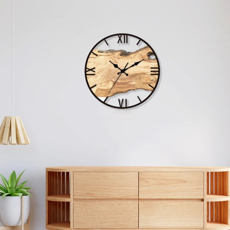 Wanduhr Holz Modern mit Metall Rahmen
