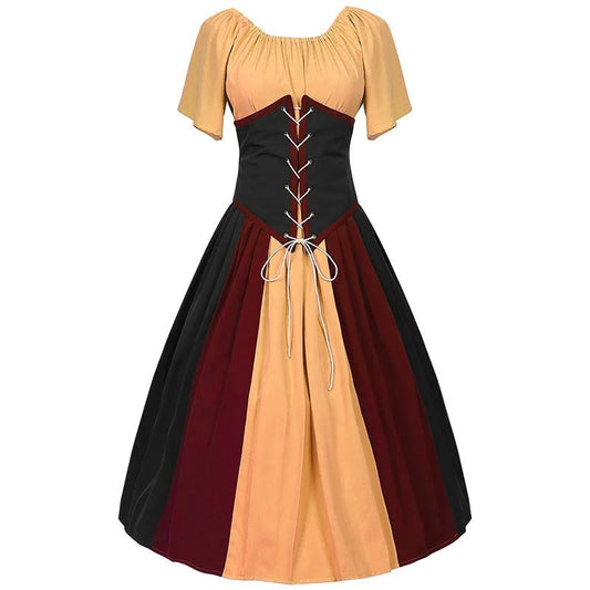 Damen Oktoberfest Mittelalter Kleid | Kurz Ärmellos