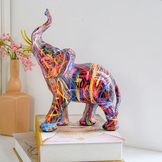 Dekofigur Bunter Elefant Harz Skulptur