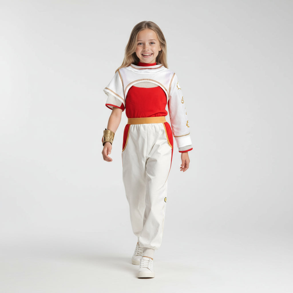 Kinder Superhelden Kostüm Set Weiß Rot Jacke Hose Halloween