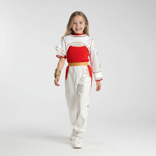 Kinder Superhelden Kostüm Set Weiß Rot Jacke Hose Halloween